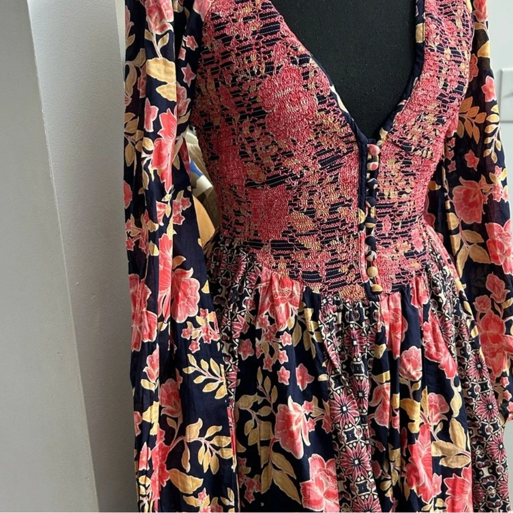 Free People Navy and Pink Floral Long Sleeve Dress - Picture 11 of 11